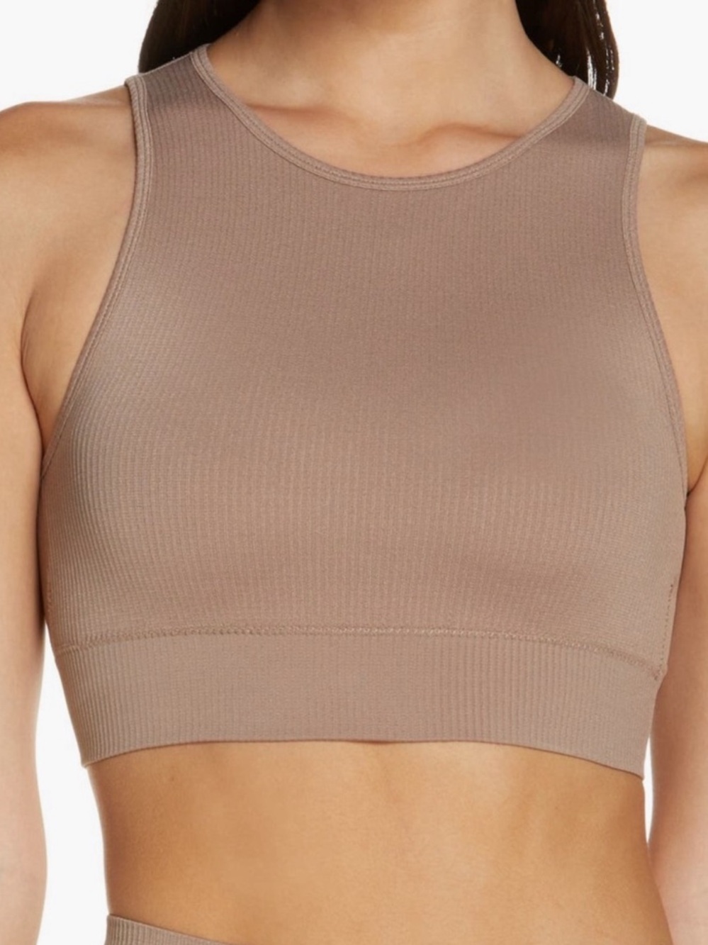 SKIMS Stretch Ribbed High-Neck Crop Bralette — Taupe | NWT | Size L / XL